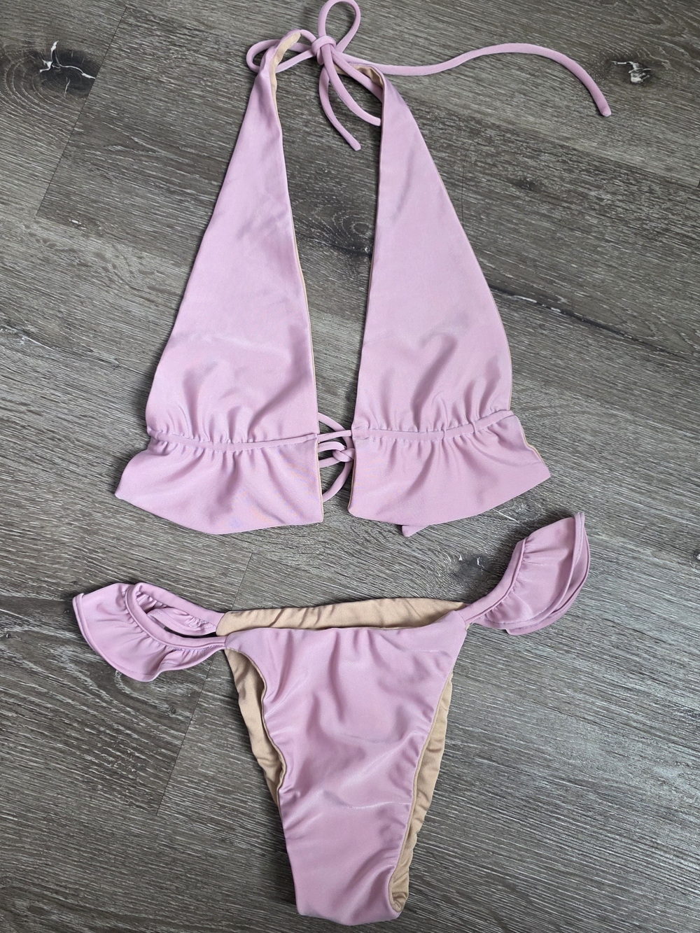 Ruffle Halter Bikini Set - Pink Dize S